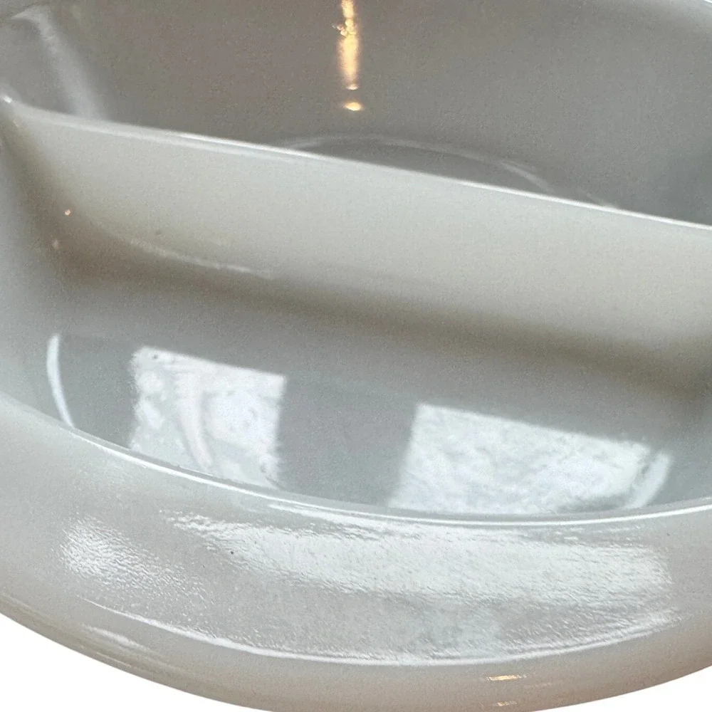 Glasbake Vintage White Milk Glass‎ Divided Serving Dish Green Floral Pattern